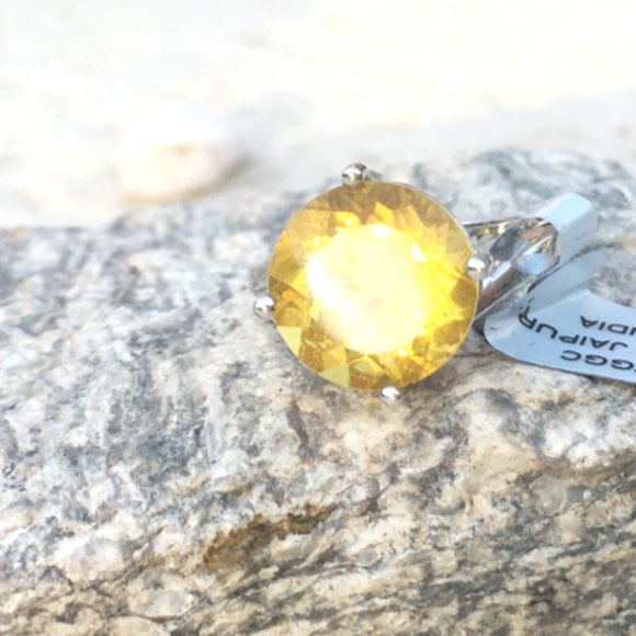 Golden Fluorite .925 Ring Sunshine Yellow Size 7 Sterling Silver - Picture 12 of 15